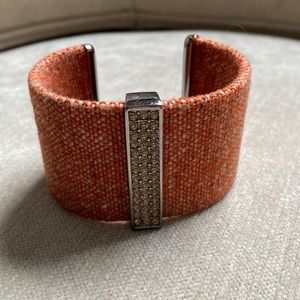 AUTHENTIC Swarovski crystal/linen bracelet; swan stamp logo; perfect condition.